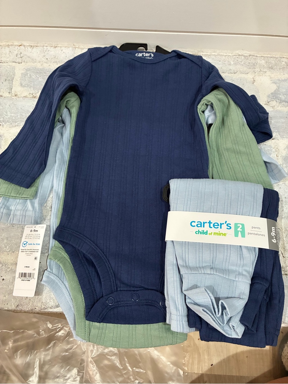 Carter's Baby Ribbed One-Piece Bodysuit Set - Navy, Light Blue, Sage- NEW